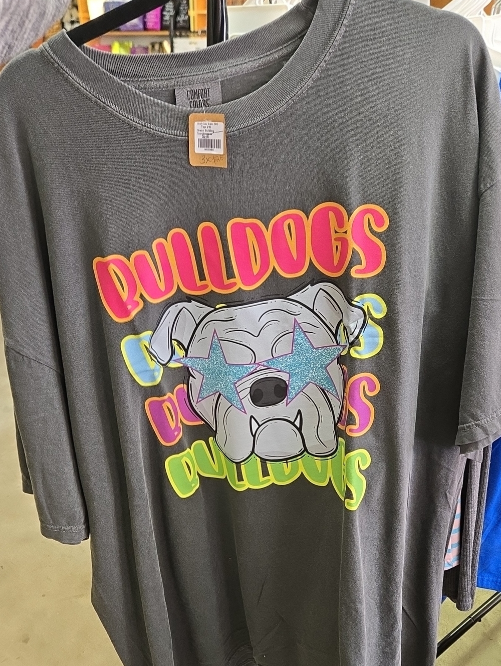 Comfort Colors Bulldogs Tee in Gray with Pink & Neon Green Accents